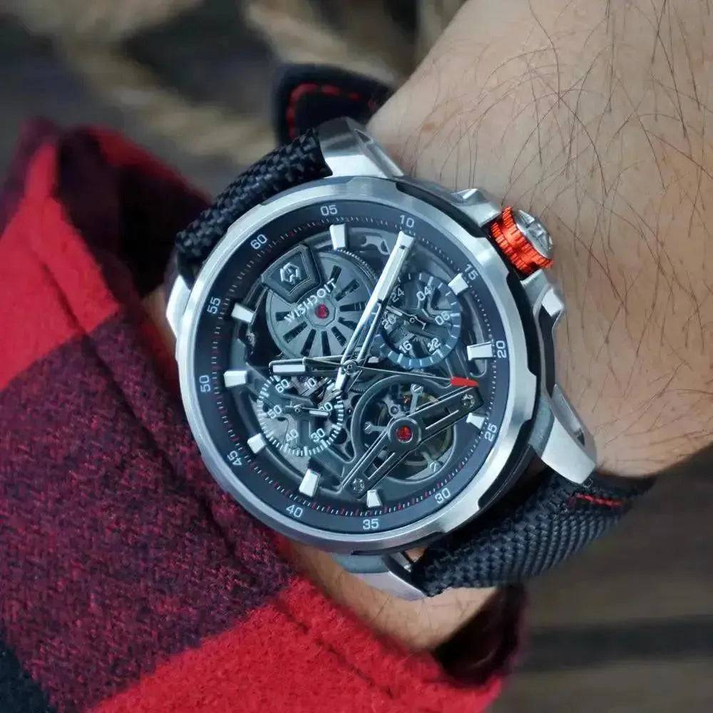 The Aristos Automatic - Silver Watch (Black Khaki Stripe Canvas Strap) Wishdoit Watches