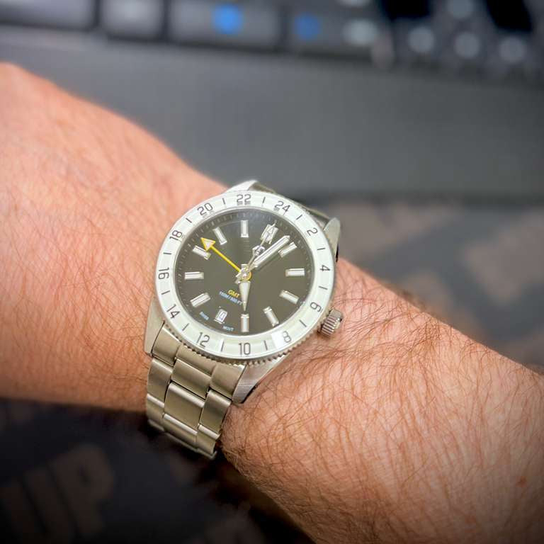 Wishdoit Watches Round Affordable Ocean Edge GMT Swiss RONDA movement Quartz Diver Watch|316L Stainless Steel|All black Dive