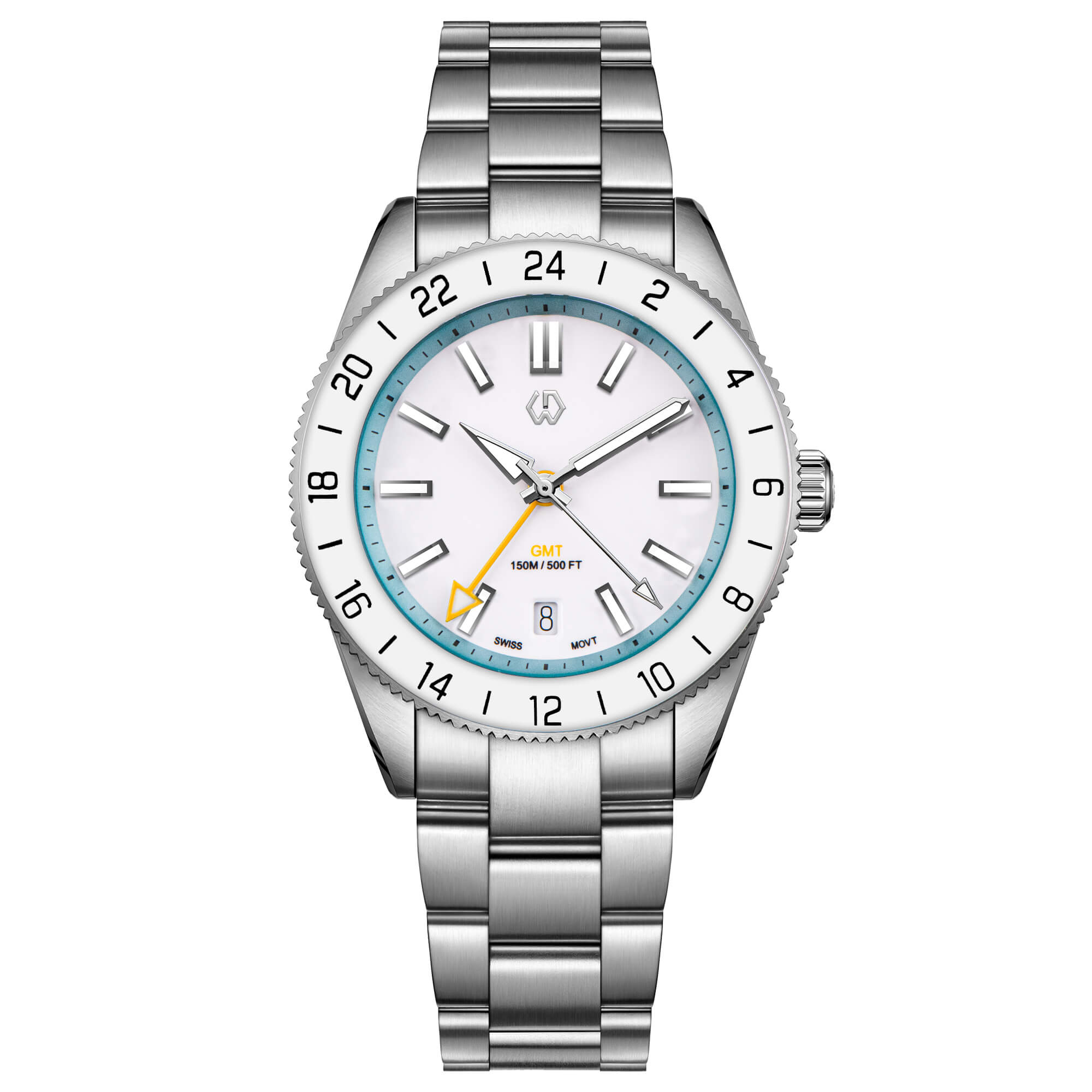 Wishdoit Watches Round Affordable Ocean Edge GMT Swiss RONDA movement Quartz Diver Watch|316L Stainless Steel|Light Blue Dive