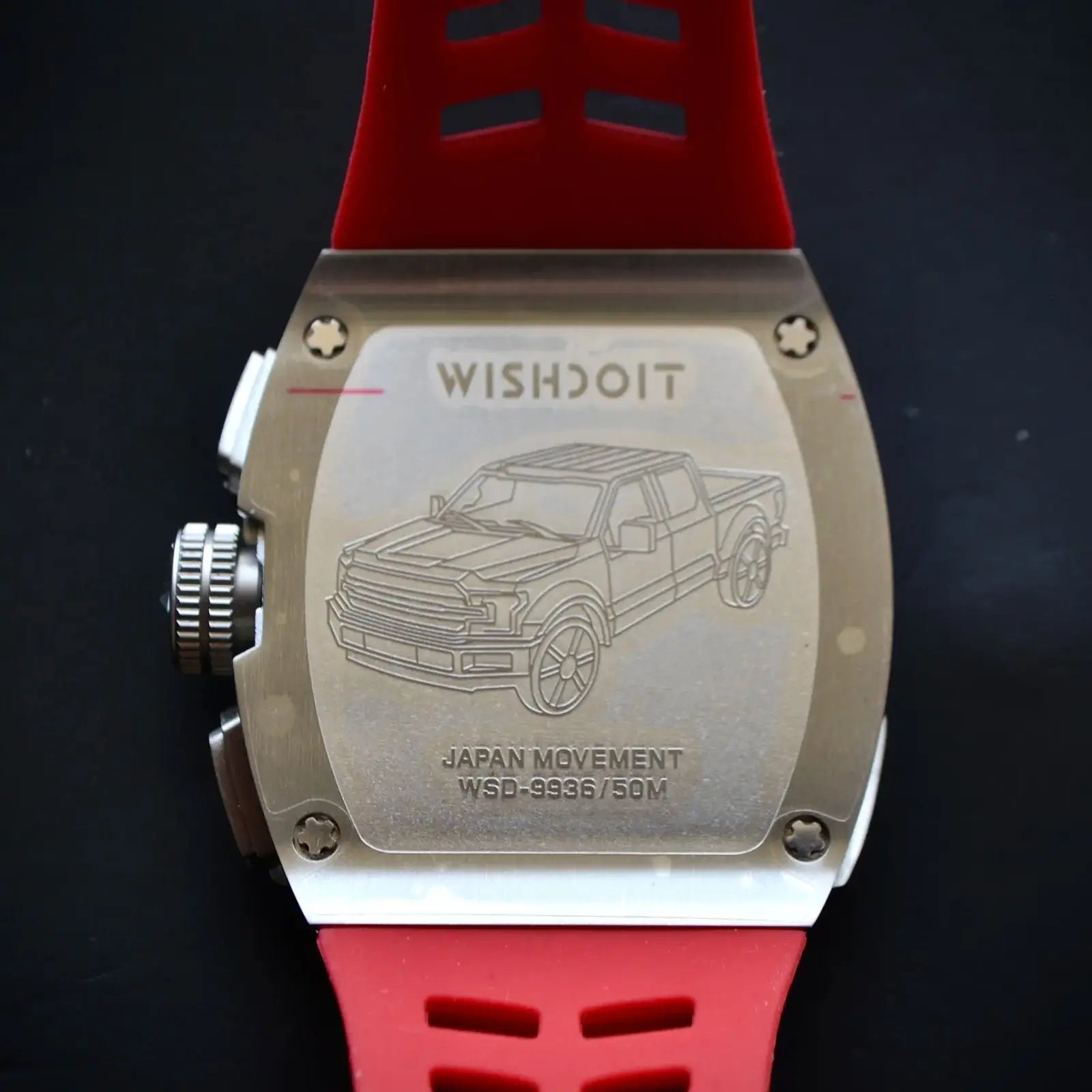 Wishdoit Watches Tonneau Affordable Best Men Chronograph F-150 Racing Watch | Fluorine Rubber Watch Strap|Silvery ,WSD9936:EC,