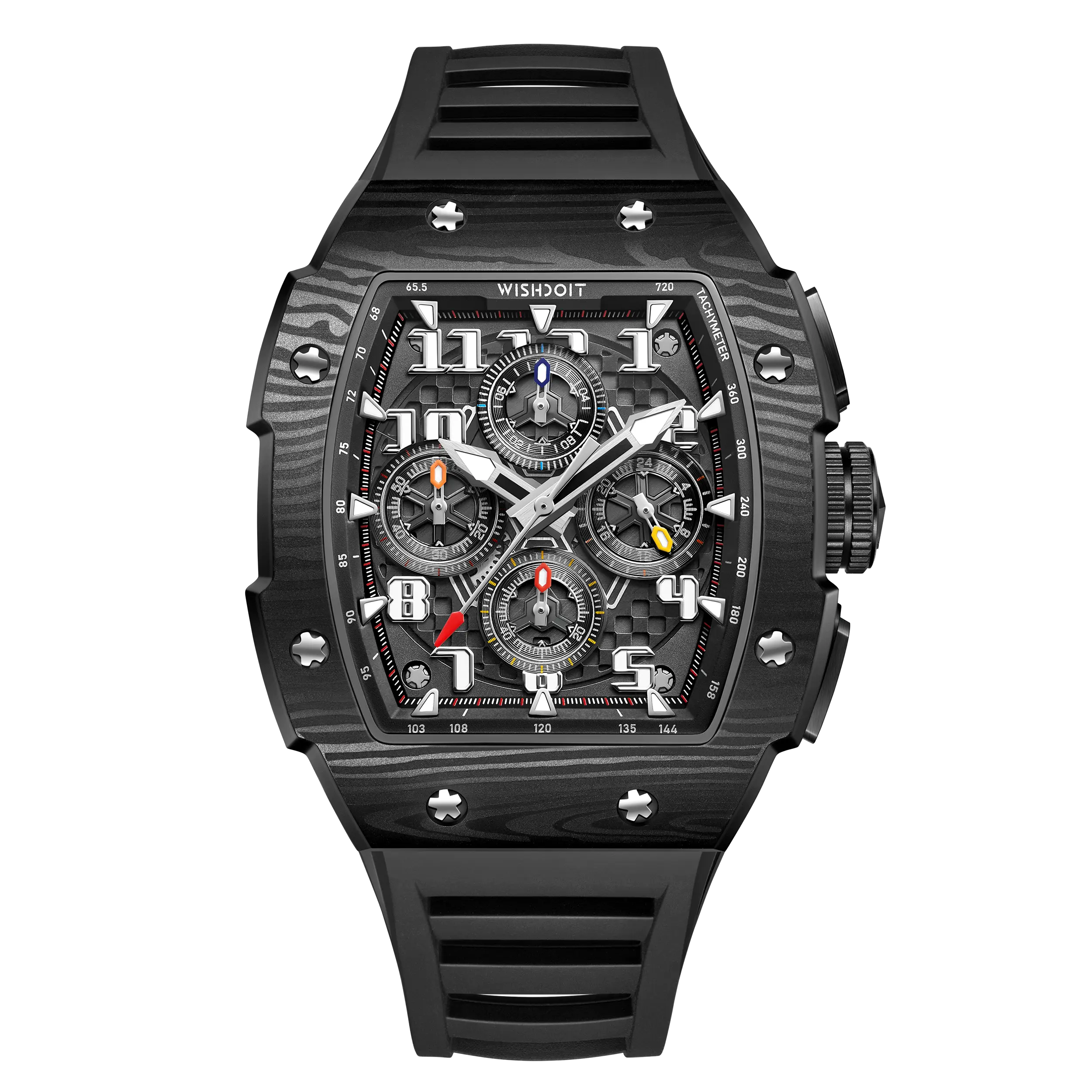 Wishdoit Watches Tonneau Affordable Best Men Chronograph GT 2.0 Racing Watch | Fluorine Rubber Watch Strap|Black