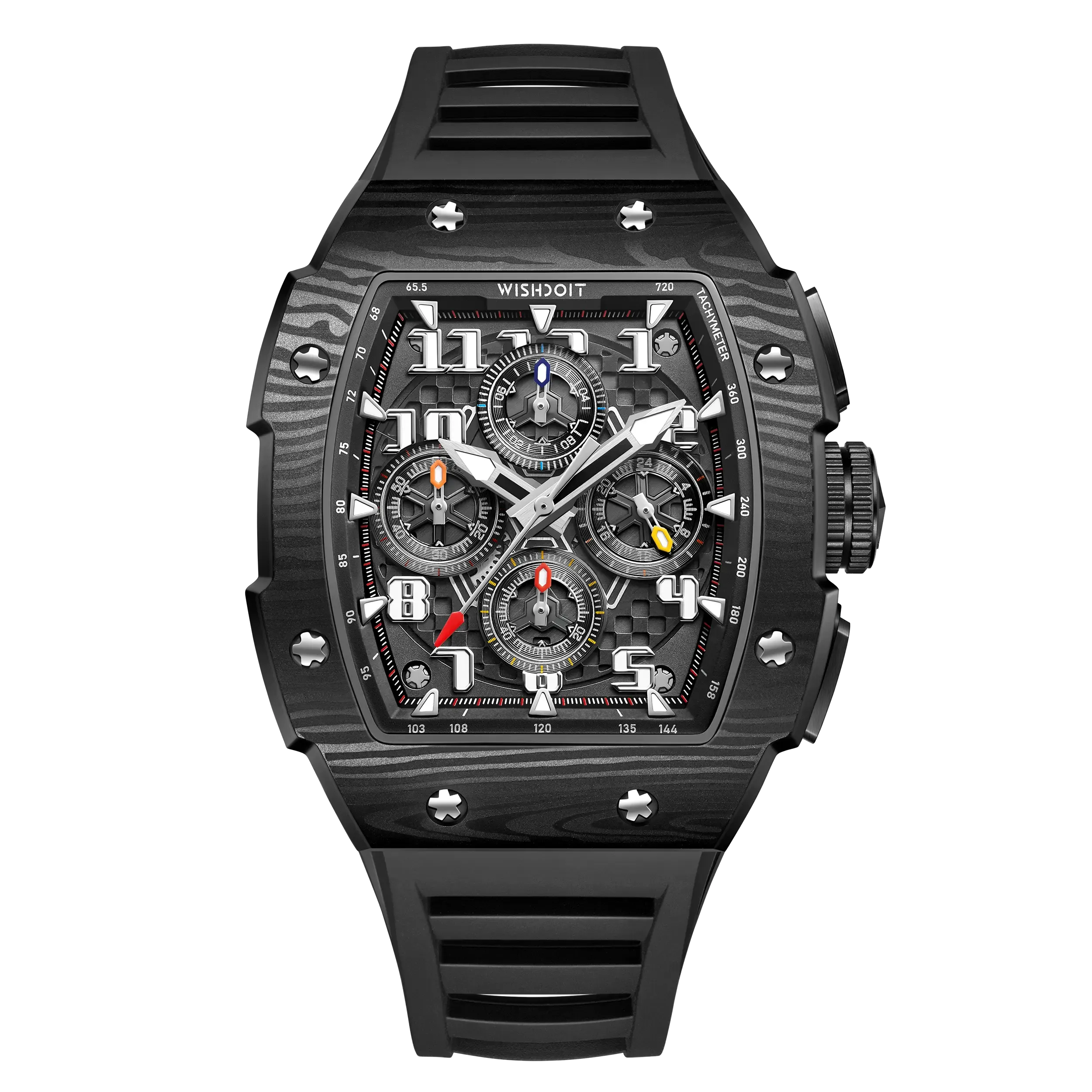 Wishdoit Watches Tonneau Affordable Best Men Chronograph GT 2.0 Racing Watch | Fluorine Rubber Watch Strap|Black