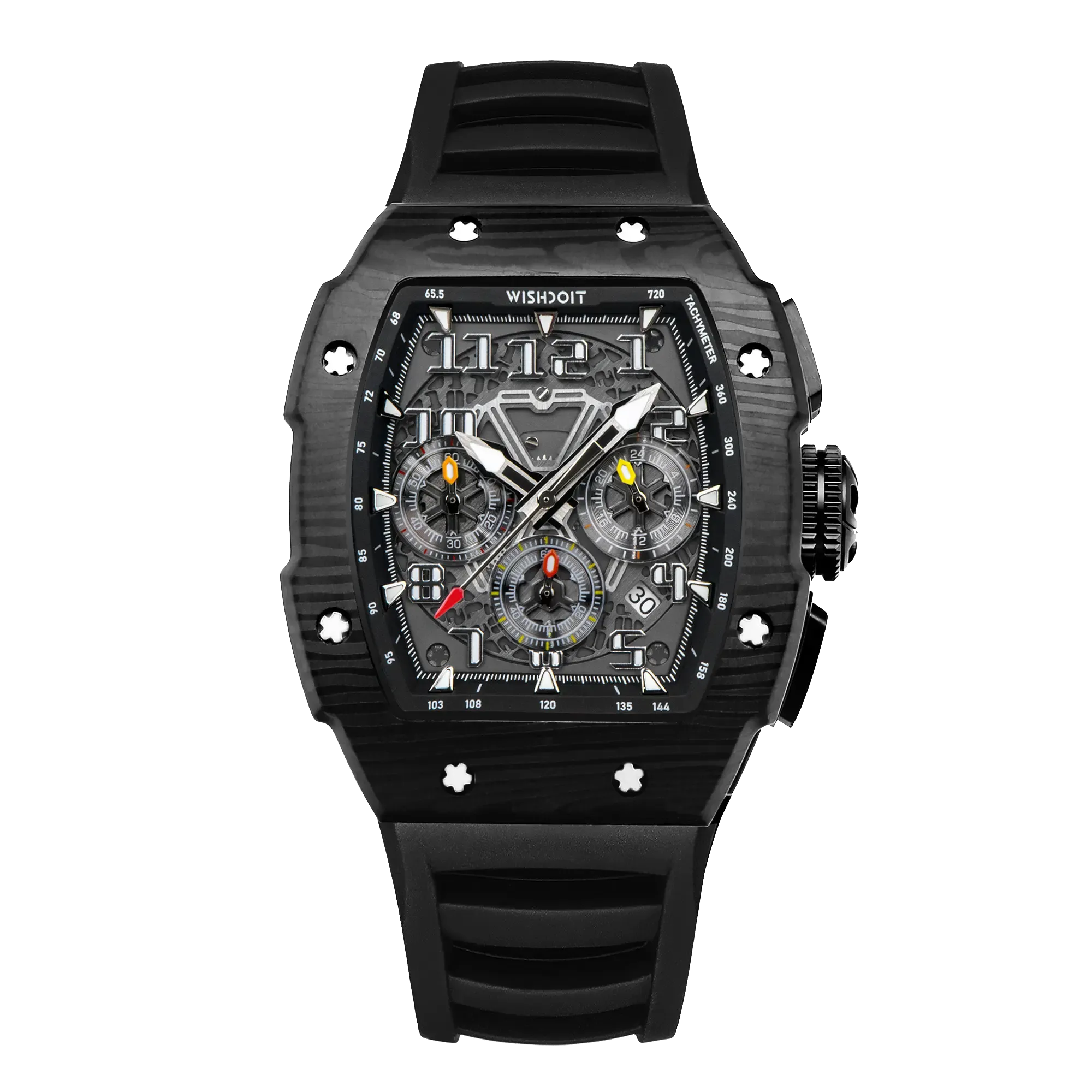 Wishdoit Watches Tonneau AffordableBest Men Chronograph GT Racing Watch | Fluorine Rubber Watch Strap|Black (Black Strap)