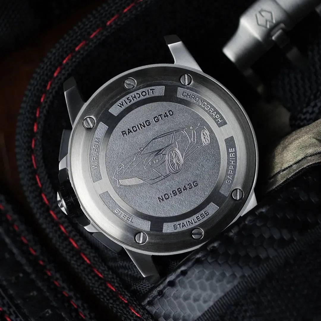 Wishdoit Watches Round Affordable Best Mens Chronograph GT40 Sapphire Watch | Nylon Genuine Leather Watch Strap| Silvery (White Strap)