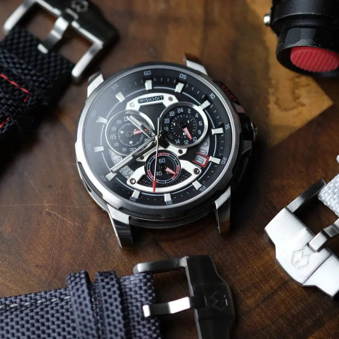 22mm Nylon Leather Watch Strap | Black (Gold Buckle) Wishdoit Watches