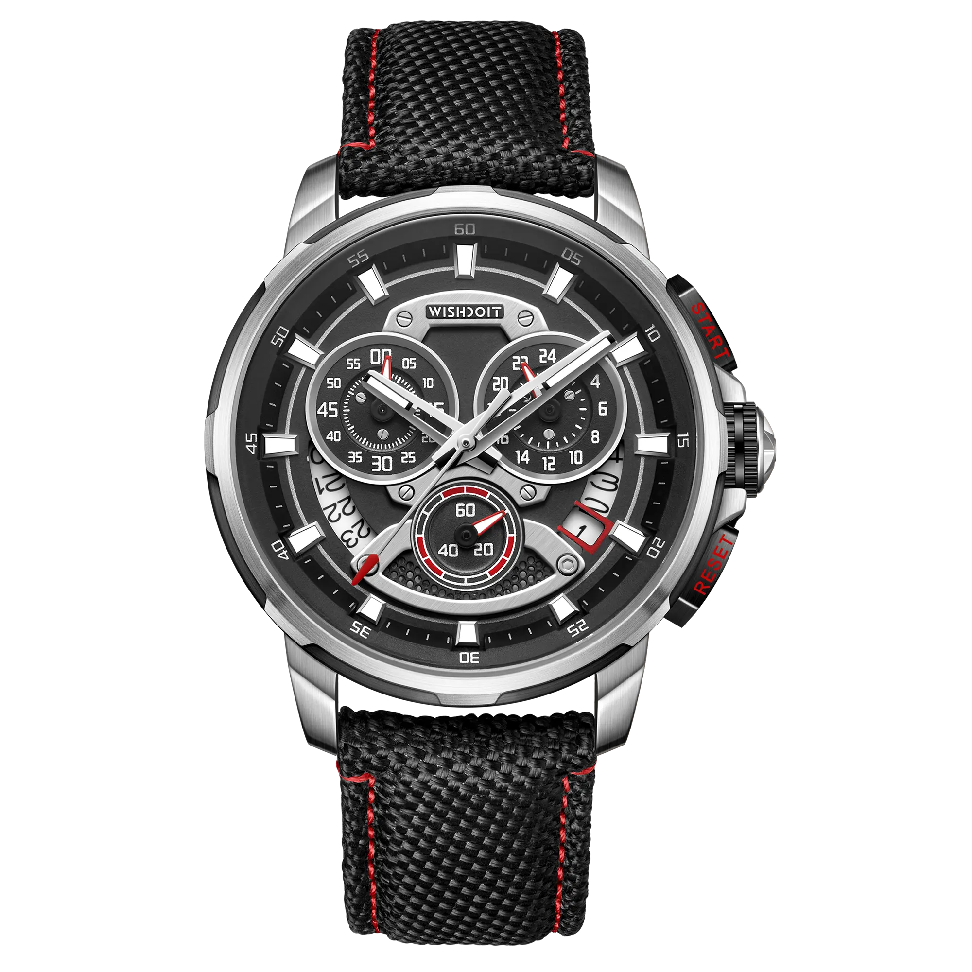 Wishdoit Watches Round Affordable Best Men Chronograph GT40 Sapphire Watch | Nylon Genuine Leather Watch Strap| Silvery