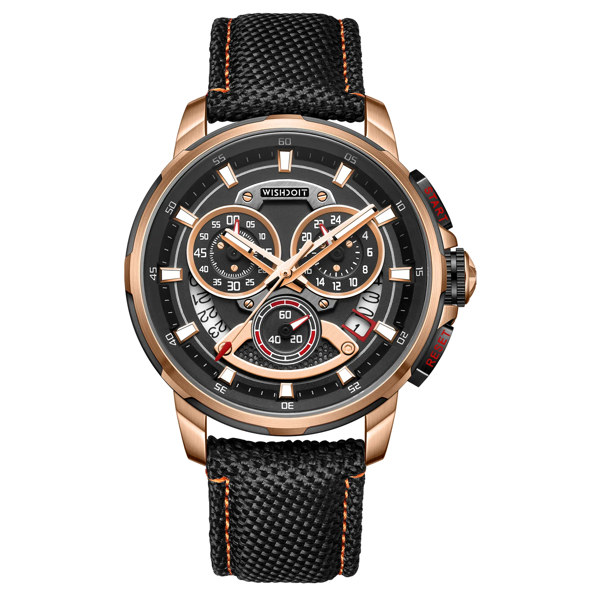 Wishdoit Watches Round Affordable Best Men Chronograph GT40 Sapphire Watch | Nylon Genuine Leather Watch Strap|Rose Gold