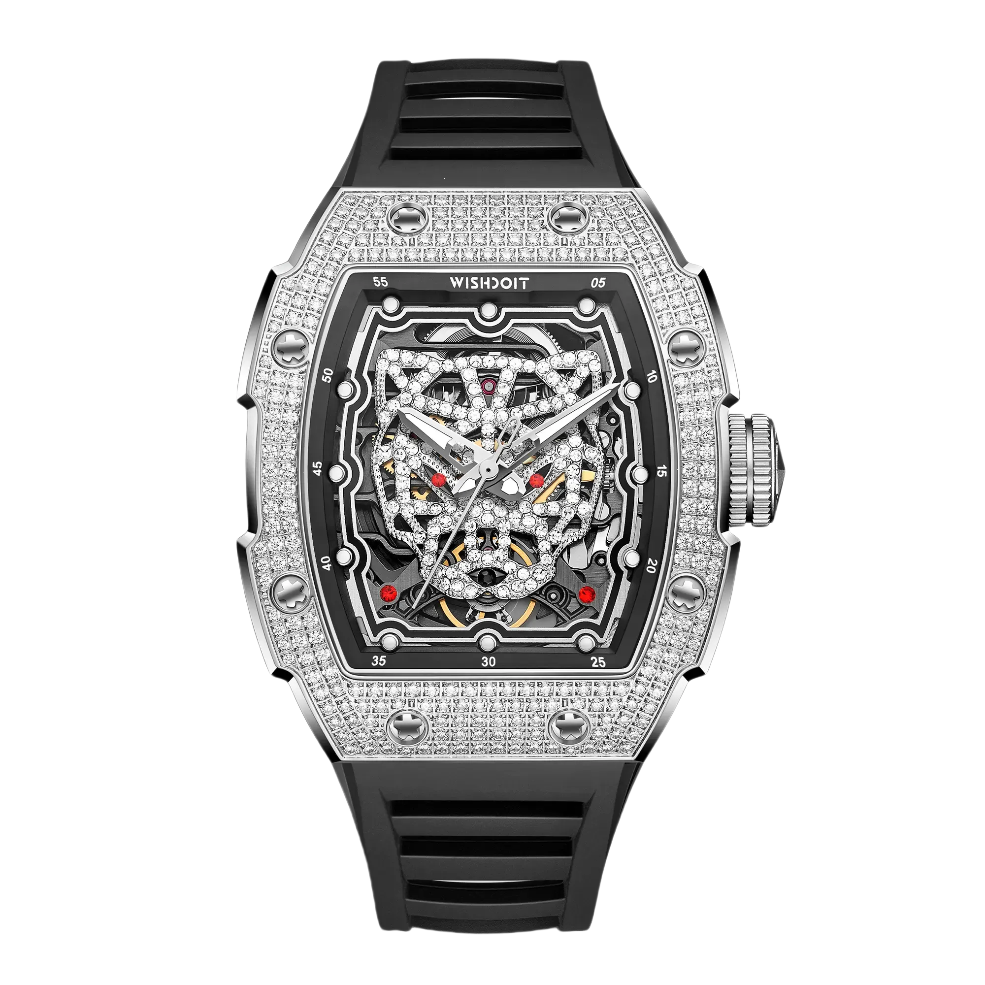 SNOW LEOPARD Diamond Automatic Skeleton Watch Snow Leopard-Silvery Watch