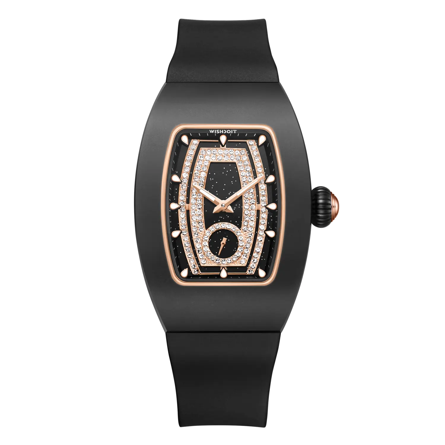 Wishdoit Watches Tonneau Affordable Best Women Chronograph l Shellstone Women's Watches|Starry Dial| Fluorine Rubber Watch Strap|(Black Strap)