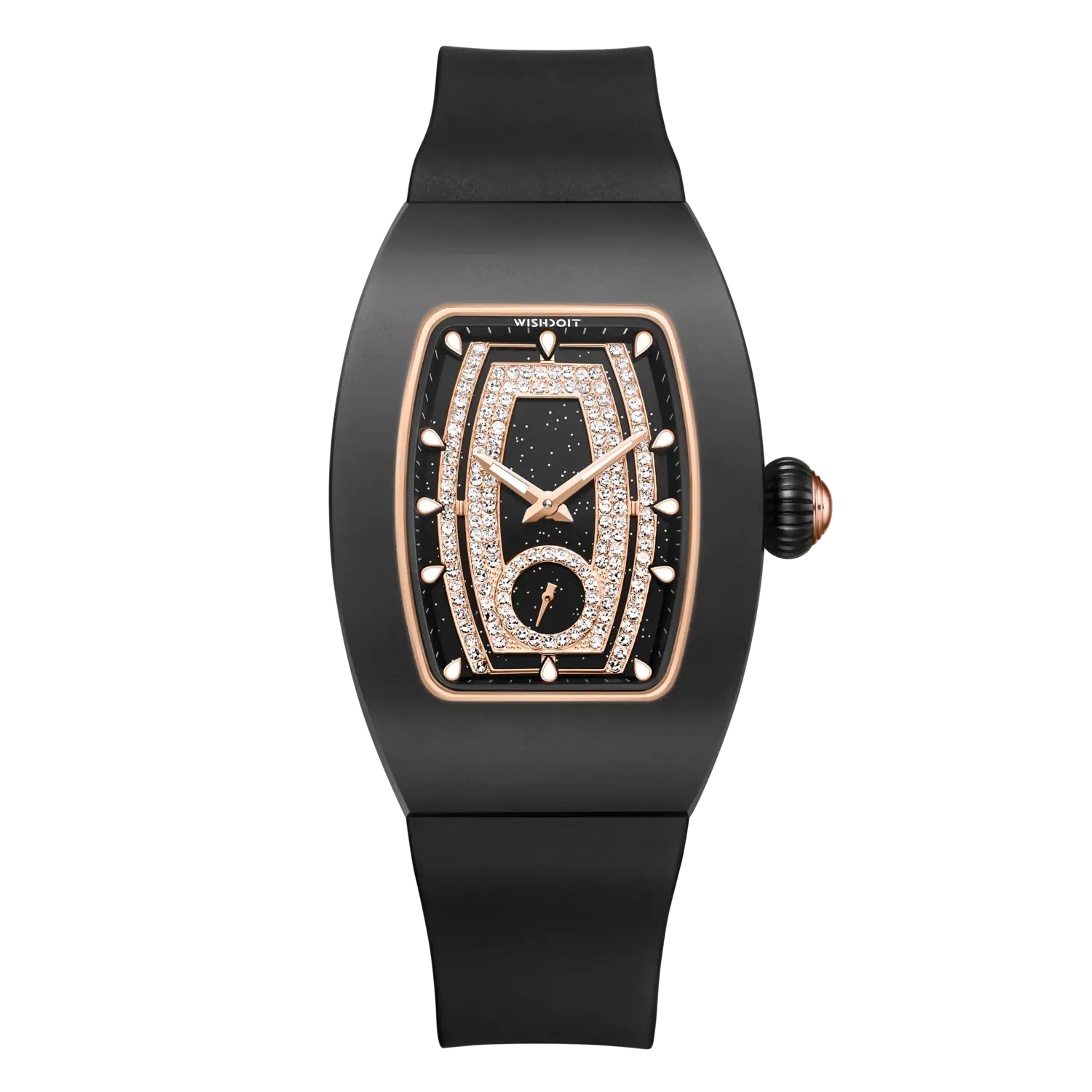 Wishdoit Watches Tonneau Affordable Best Women Chronograph l Shellstone Women's Watches|Starry Dial| Fluorine Rubber Watch Strap|(Black Strap)