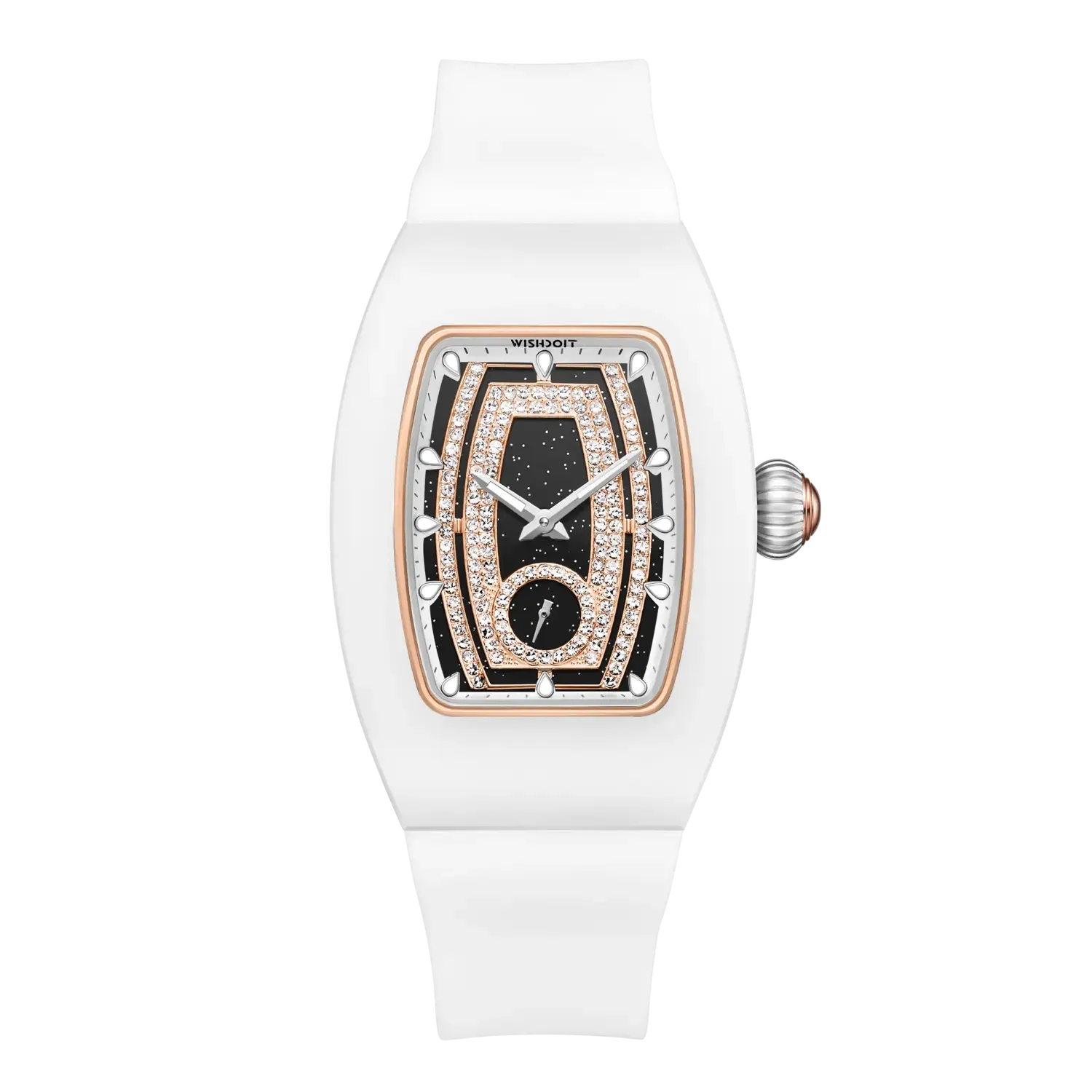 Wishdoit Watches Tonneau Affordable Best Women Chronograph l Shellstone Women's Watches|Starry Dial| Fluorine Rubber Watch Strap|(White Strap)