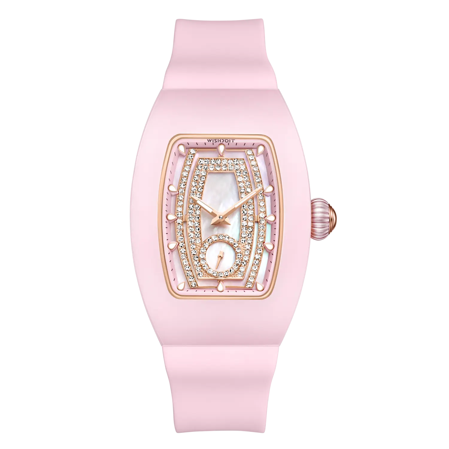 Wishdoit Watches Tonneau Affordable Best Women Chronograph l Shellstone Women's Ceramic Watches| Fluorine Rubber Watch Strap|(Pink Strap)