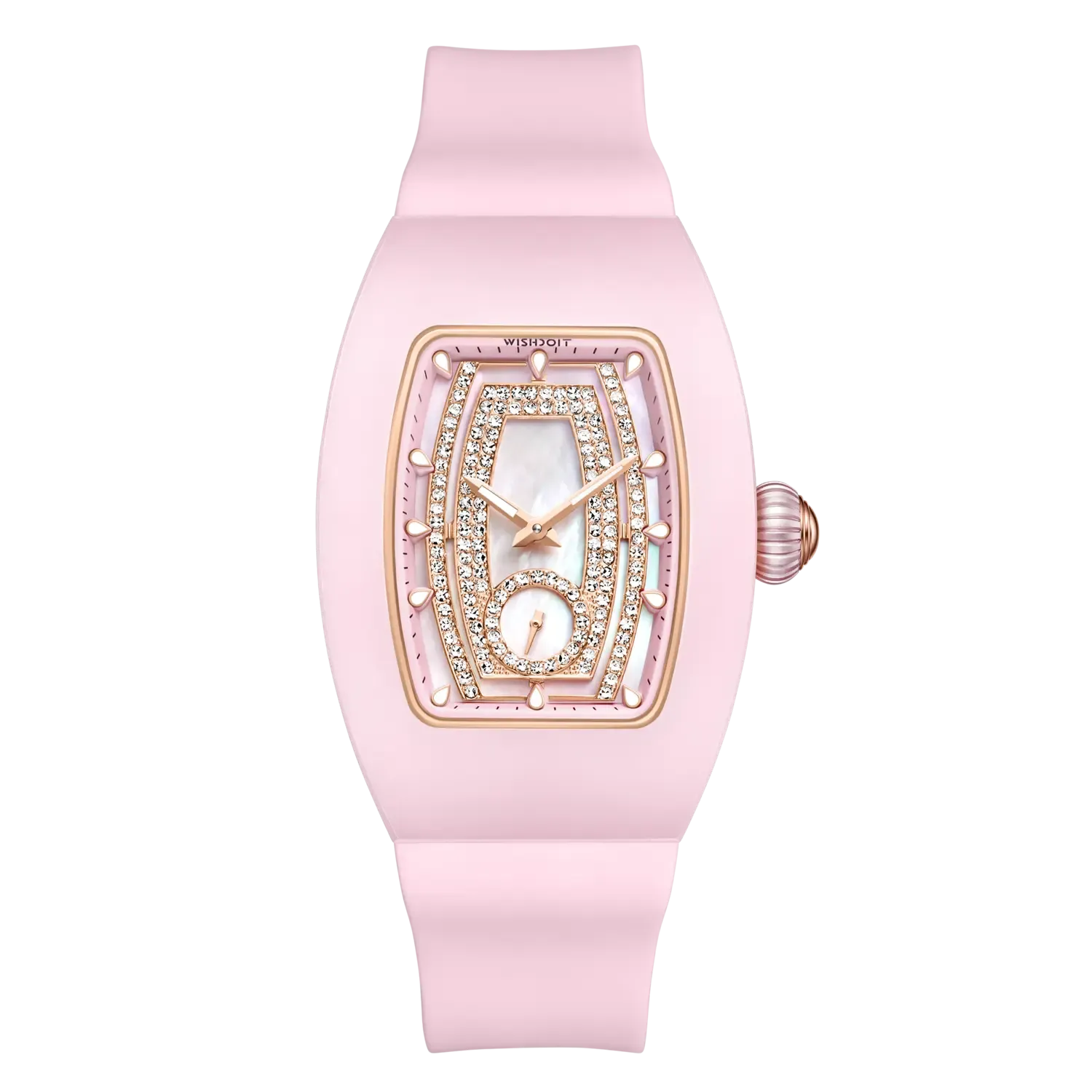 Wishdoit Watches Tonneau Affordable Best Women Chronograph l Shellstone Women's Ceramic Watches| Fluorine Rubber Watch Strap|(Pink Strap)