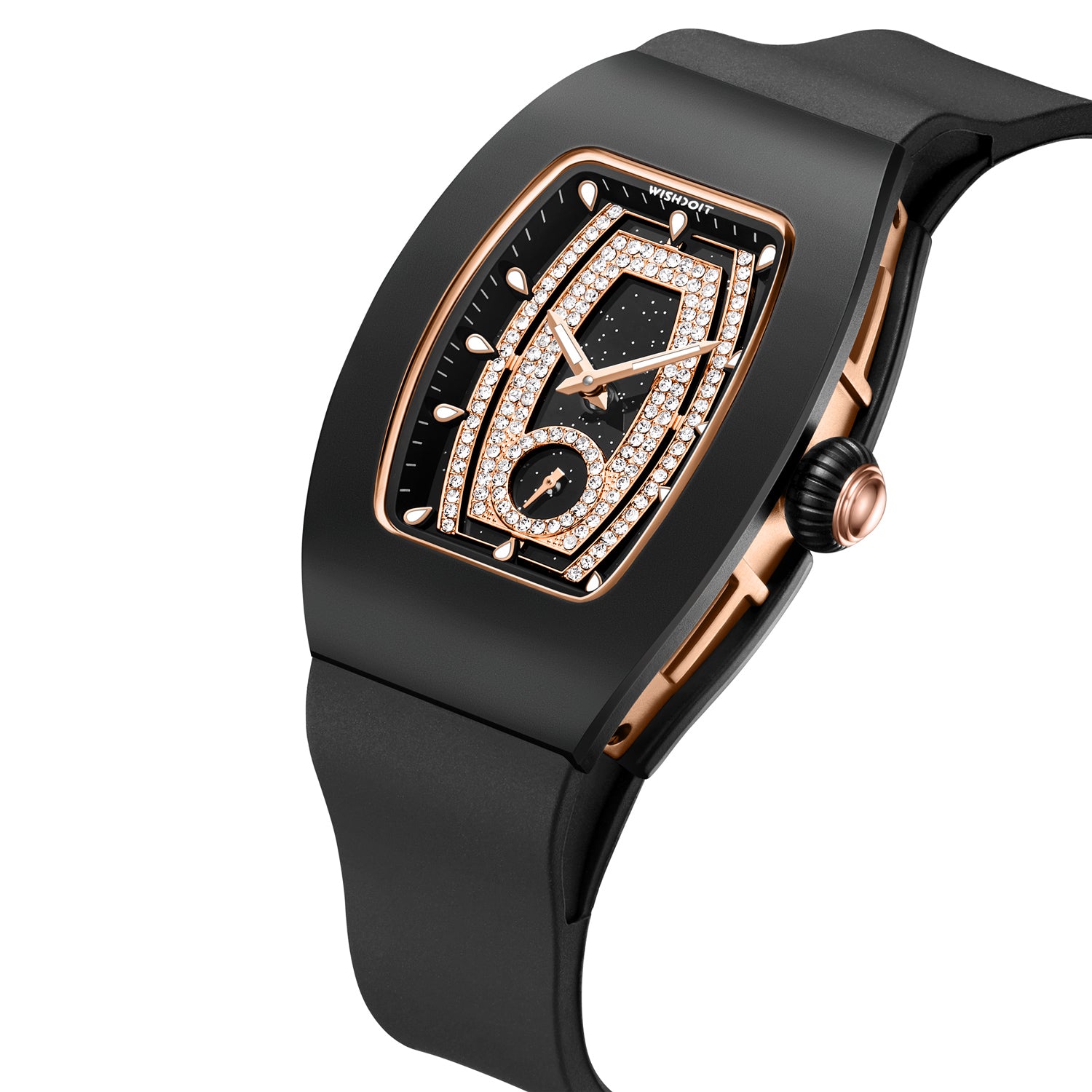 Wishdoit Watches Tonneau Affordable Best Women Chronograph l Shellstone Women's Watches|Starry Dial| Fluorine Rubber Watch Strap|(Black Strap)