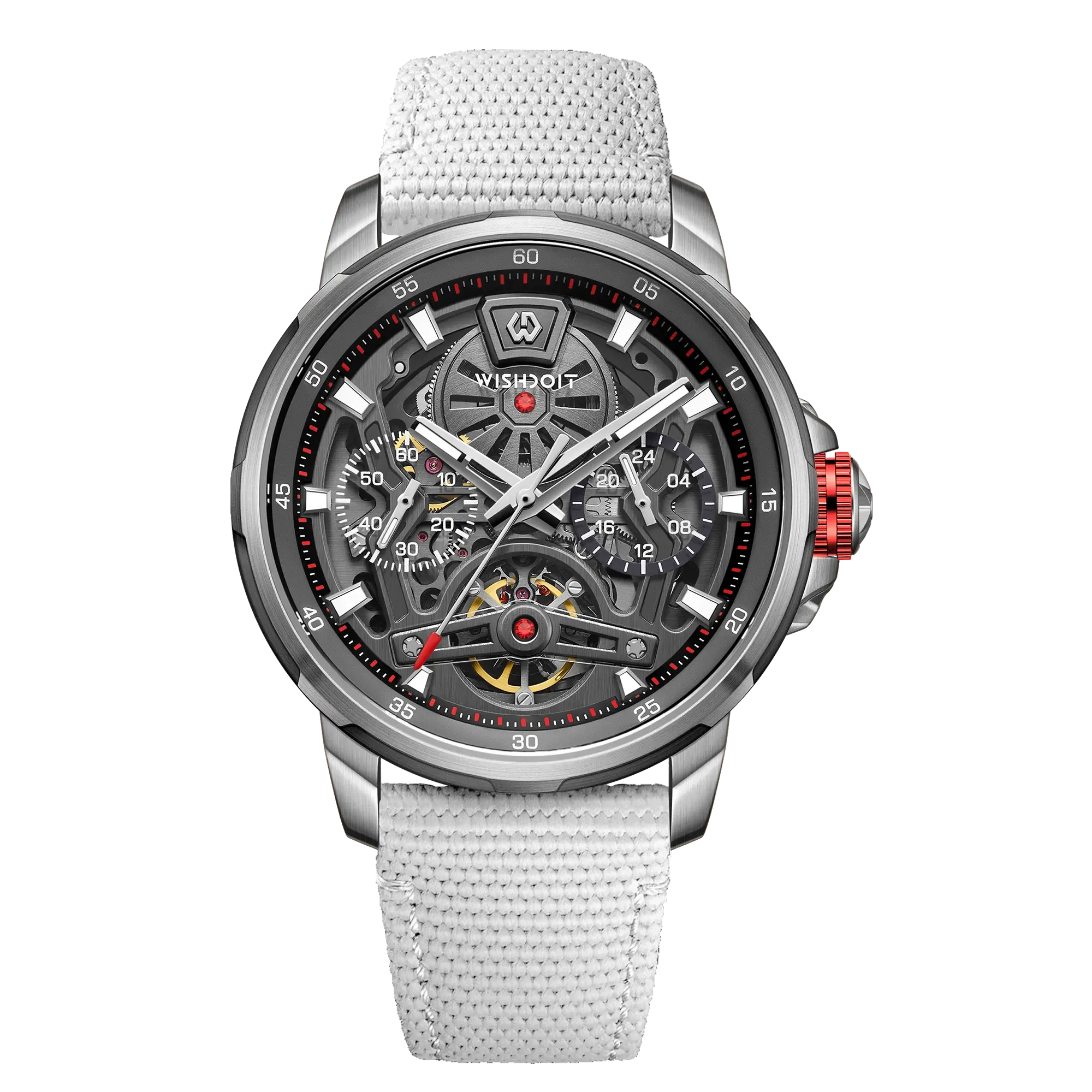 Wishdoit Watches Round Luxury Automatic Mechanical Aristos Sapphire Watch | Nylon Genuine Leather Watch Strap| Silvery