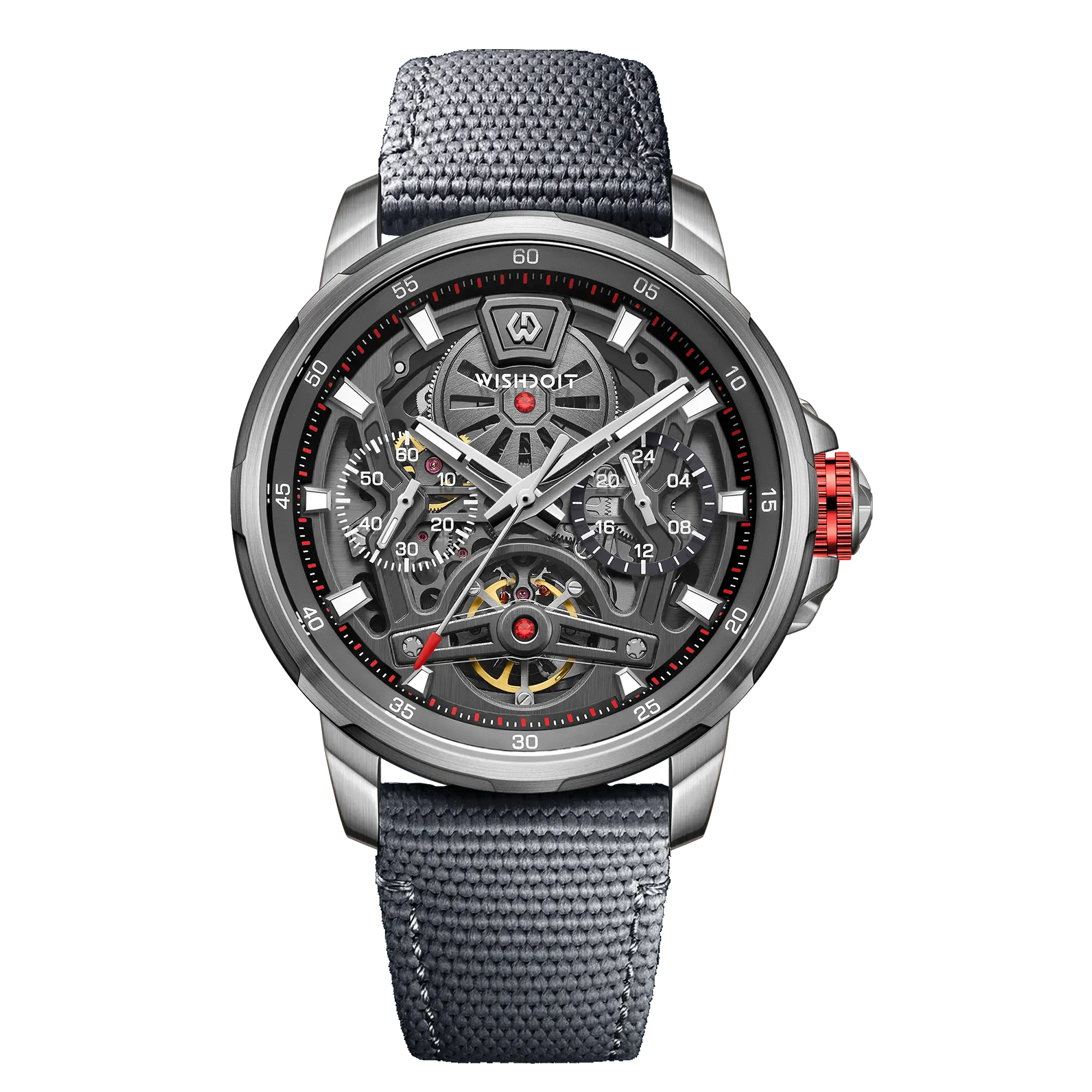 Wishdoit Watches Round Luxury Automatic Mechanical Aristos Sapphire Watch | Nylon Genuine Leather Watch Strap| Silvery