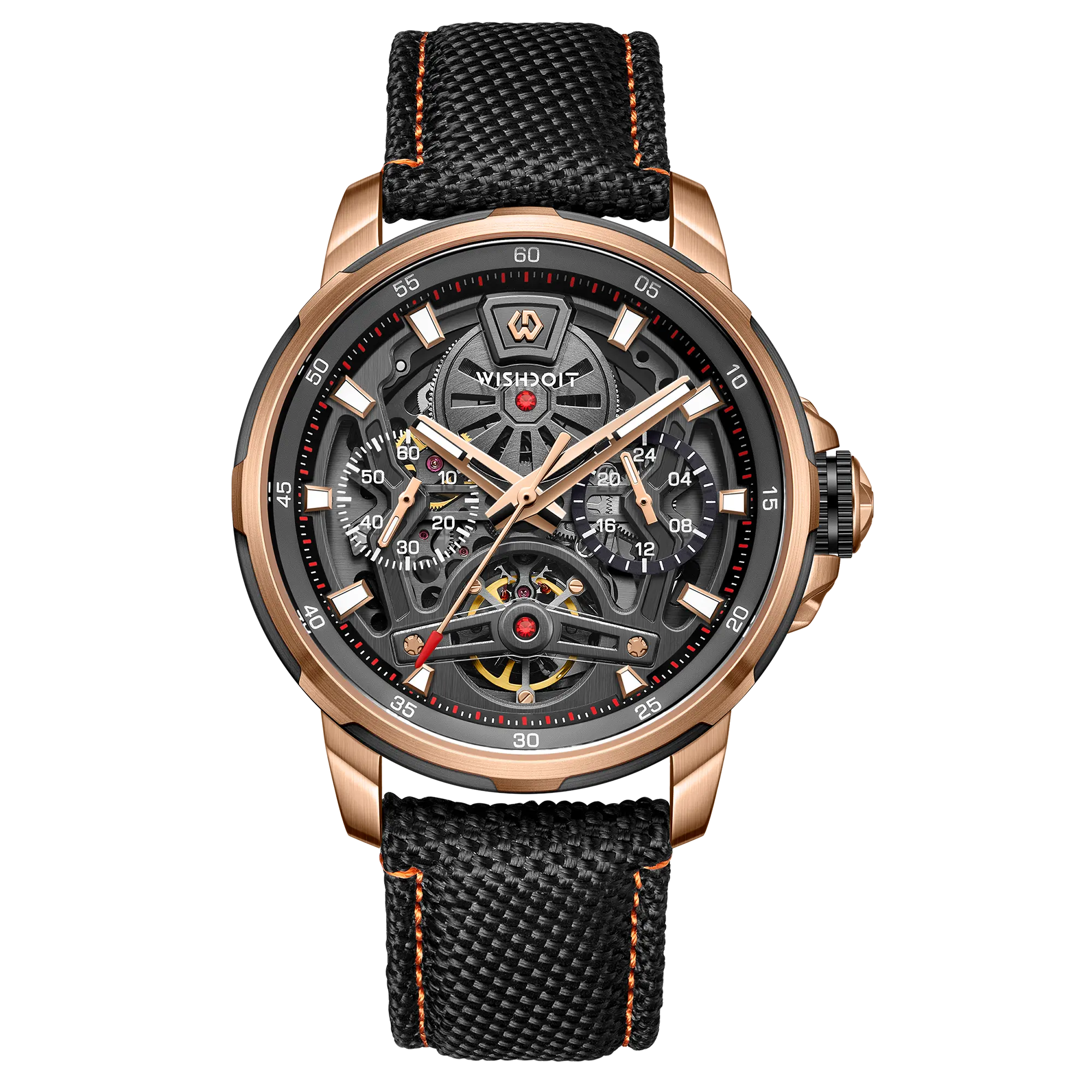 Wishdoit Watches Round Luxury Automatic Mechanical Aristos Sapphire Watch | Nylon Genuine Leather Watch Strap|Rose Gold