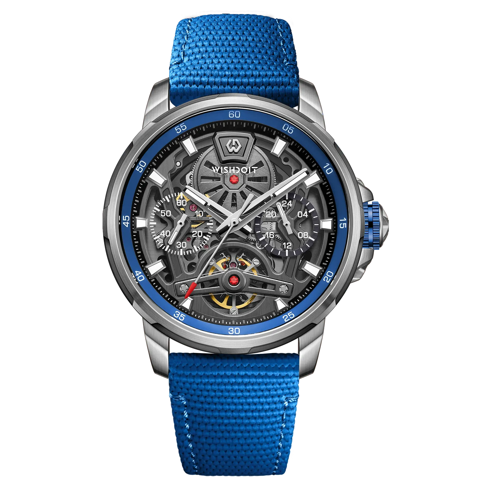 Wishdoit Watches Round Luxury Automatic Mechanical Aristos Sapphire Watch | Nylon Genuine Leather Watch Strap| Silvery (Blue Strap)