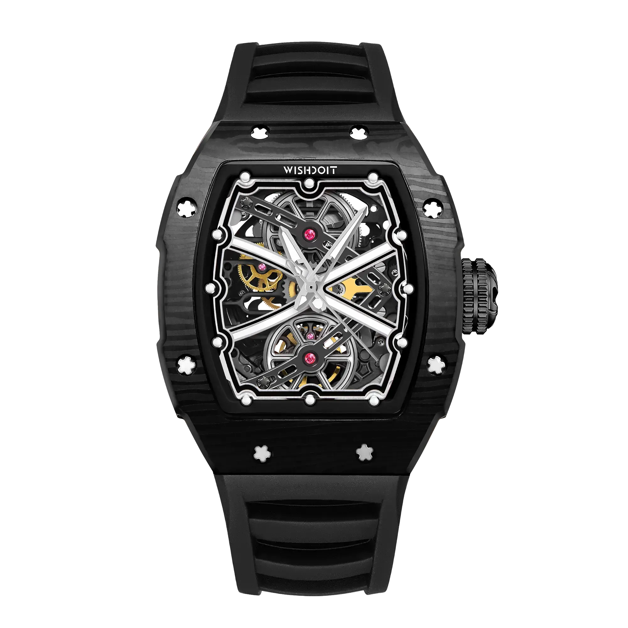 Wishdoit Watches Tonneau Luxury Automatic Mechanical Runway Watch | Fluorine Rubber Watch Strap|Black