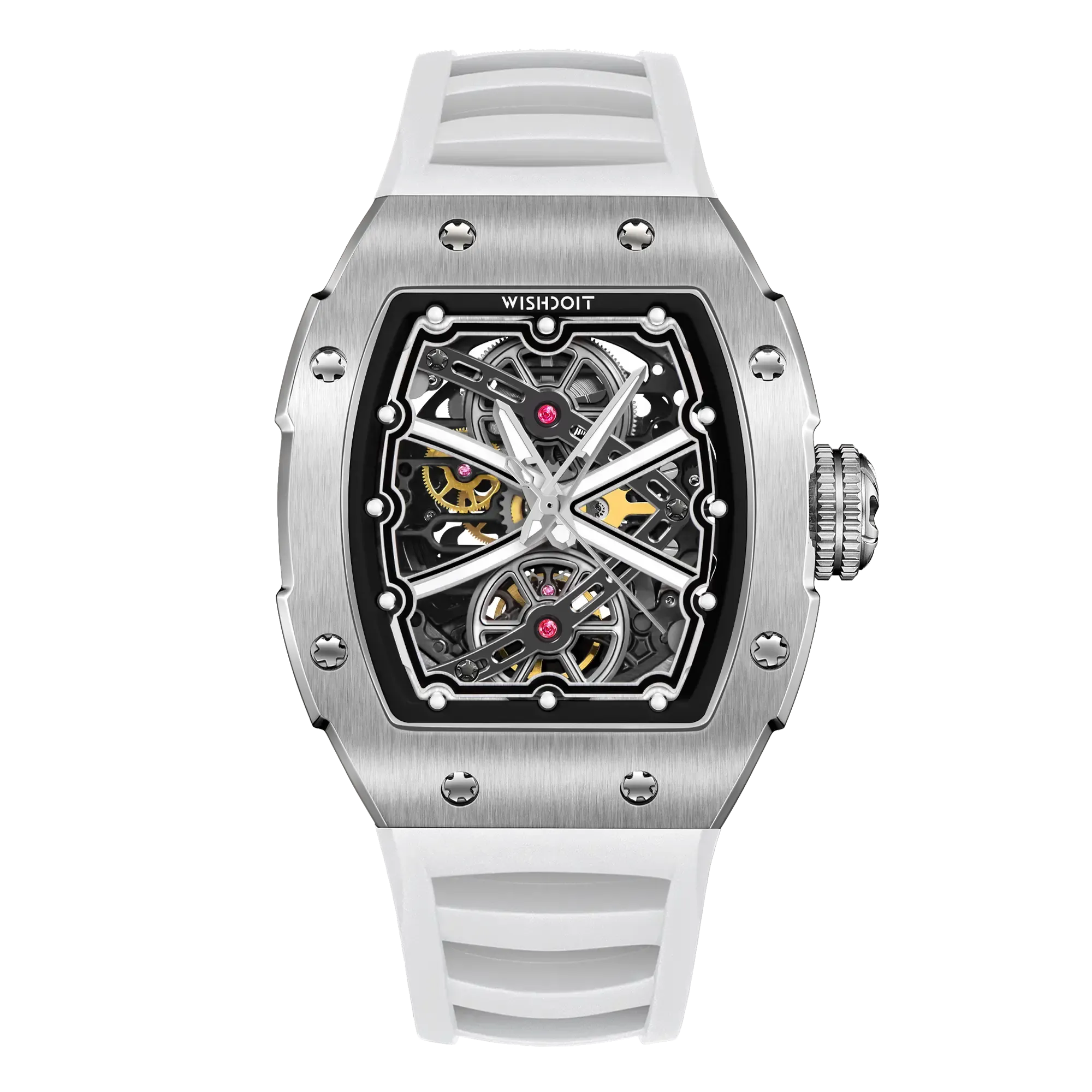 Wishdoit Watches Tonneau Luxury Automatic Mechanical Runway Watch | Fluorine Rubber Watch Strap|Silvery