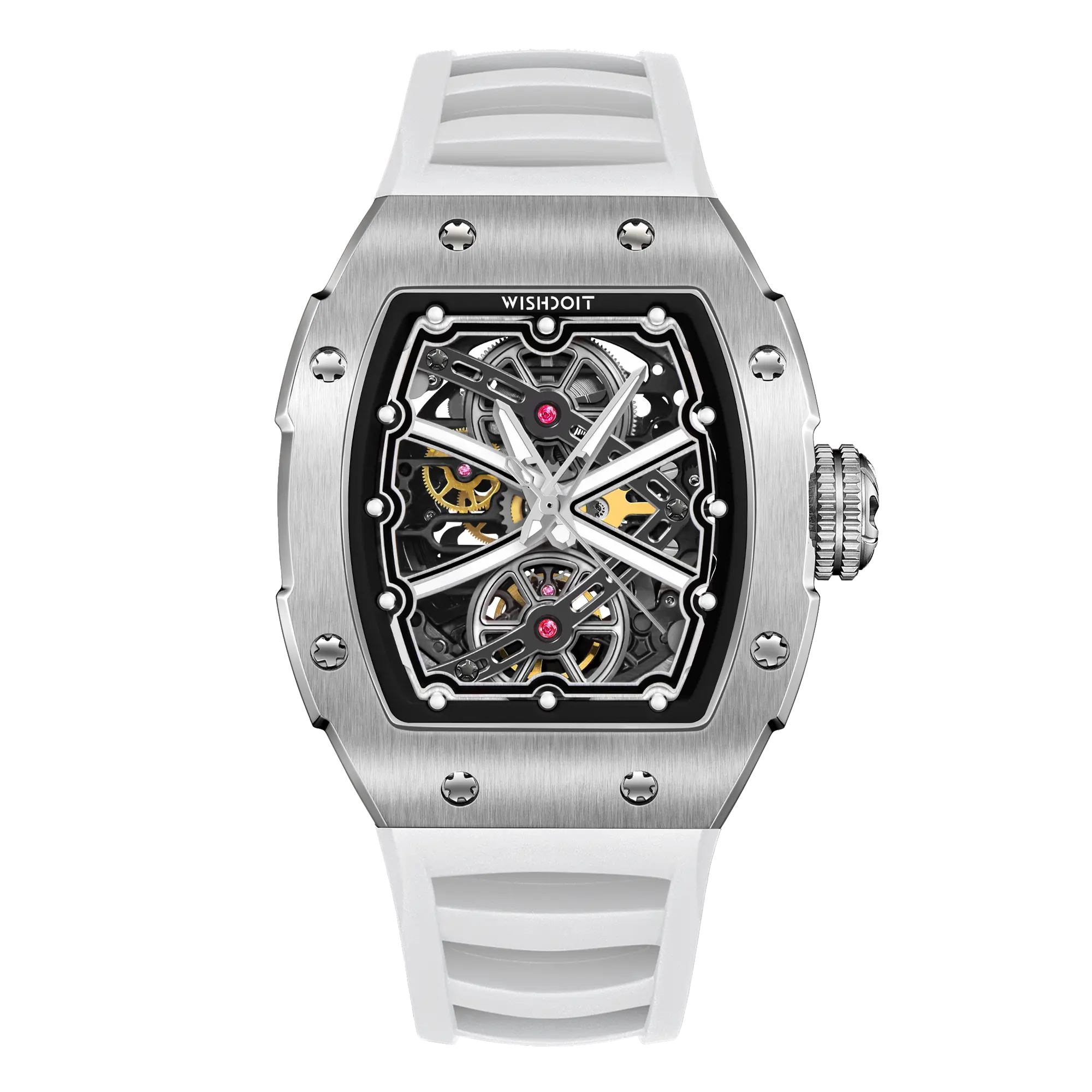 Wishdoit Watches Tonneau Luxury Automatic Mechanical Runway Watch | Fluorine Rubber Watch Strap|Silvery