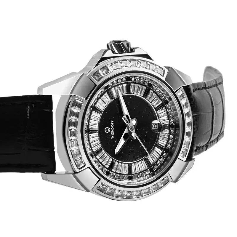Wishdoit Watches Round Luxury Glacier | Vatnajokull Automatic-Silvery Watch (Black Strap)