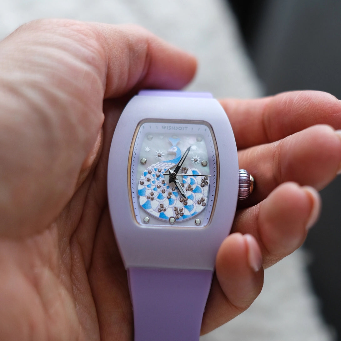 Wishdoit Watches Tonneau Affordable Best Women Chronograph l Peacock Plume Women's Watch| Fluorine Rubber Watch Strap lPurple (Purple Strap)