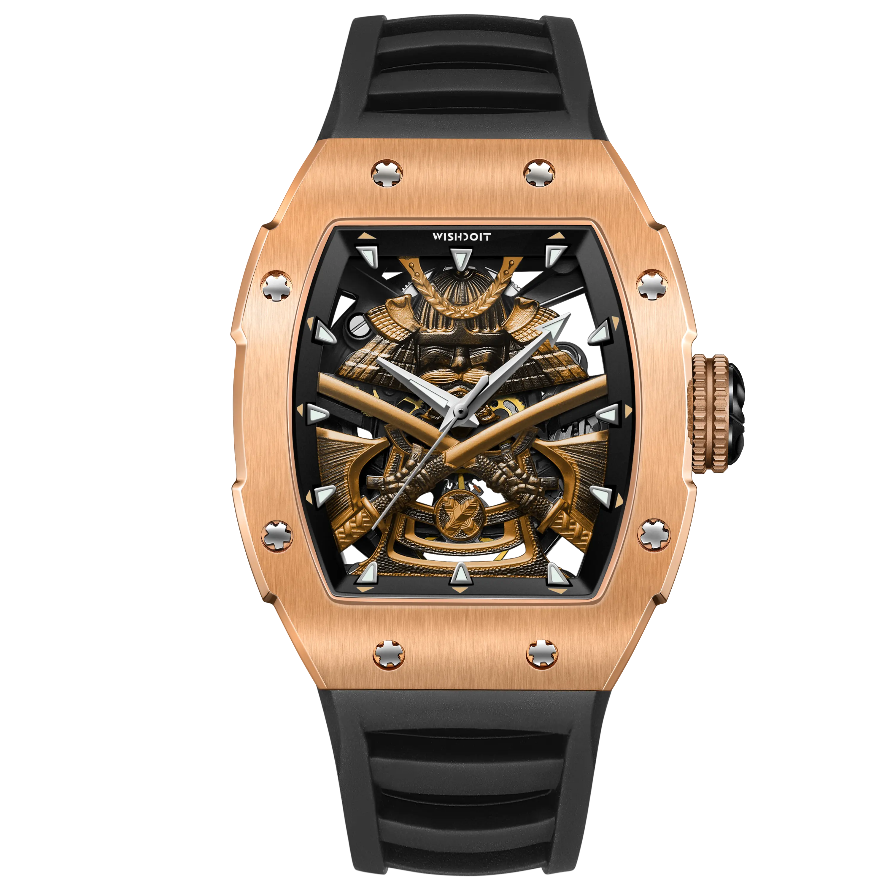 Wishdoit Watches Tonneau Luxury Mechanical Limited Armor Watch | Fluorine Rubber Watch Strap|Gold