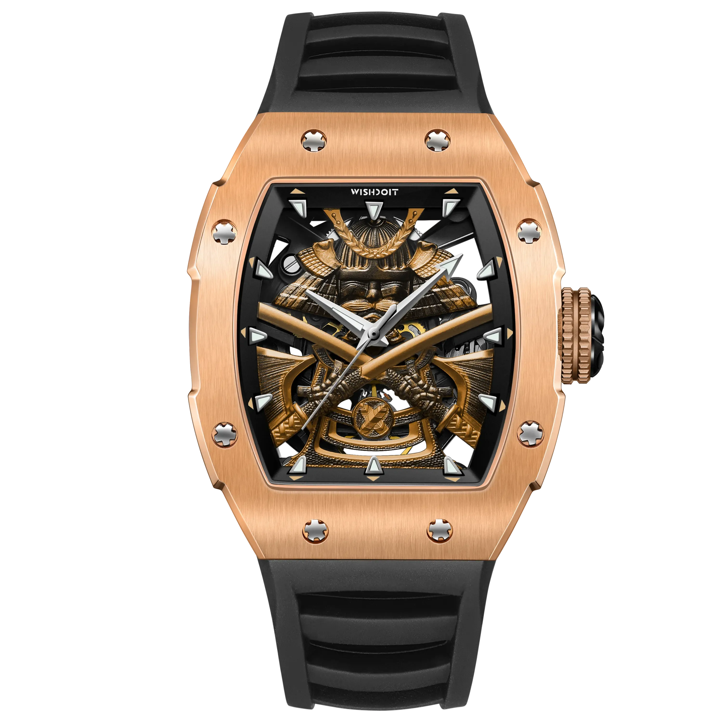 Wishdoit Watches Tonneau Luxury Mechanical Limited Armor Watch | Fluorine Rubber Watch Strap|Gold