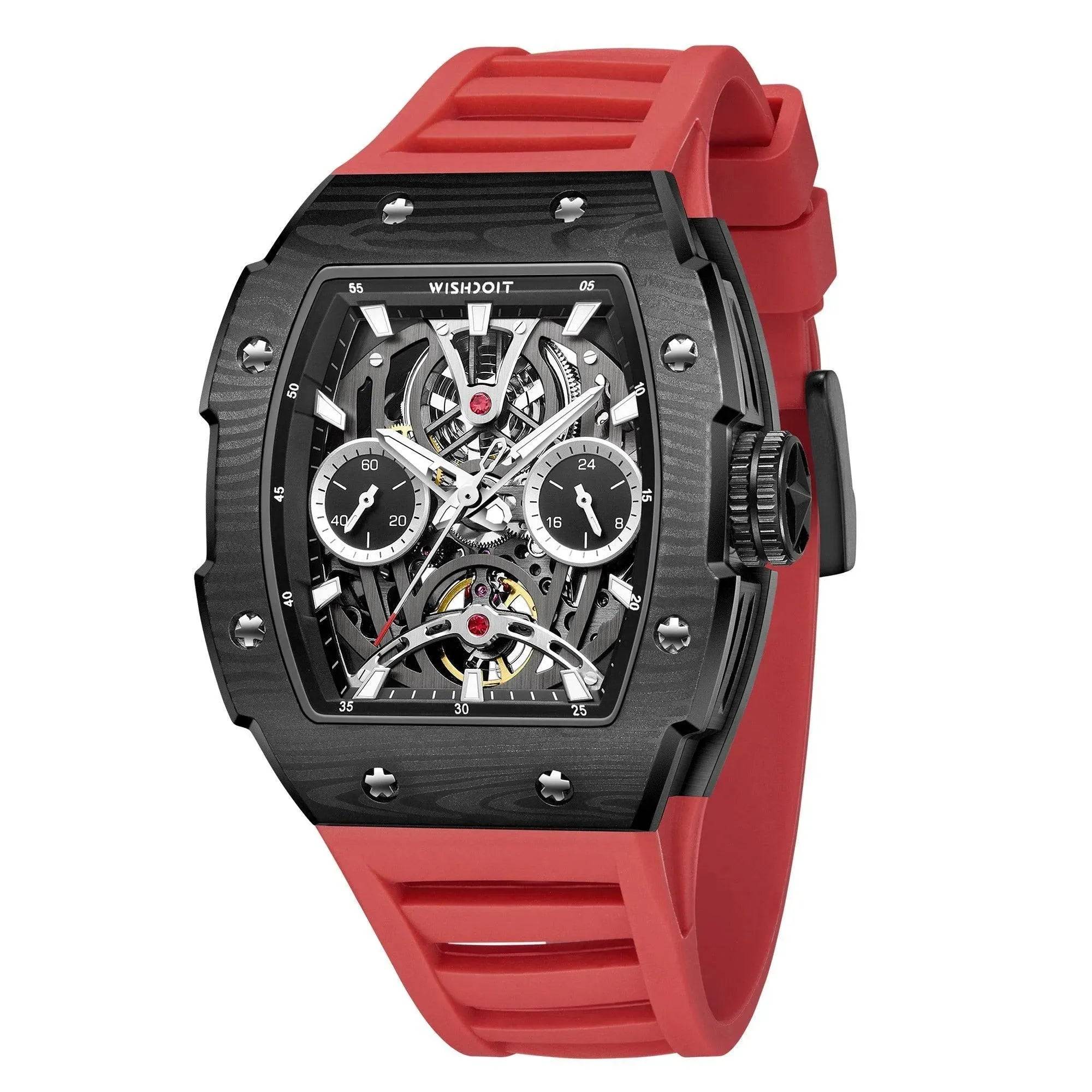 The Pioneer - Black Watch (Red Strap) Wishdoit Watches