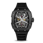 Wishdoit Watches Tonneau Luxury Automatic Mechanical Runway Watch | Fluorine Rubber Watch Strap|Black 