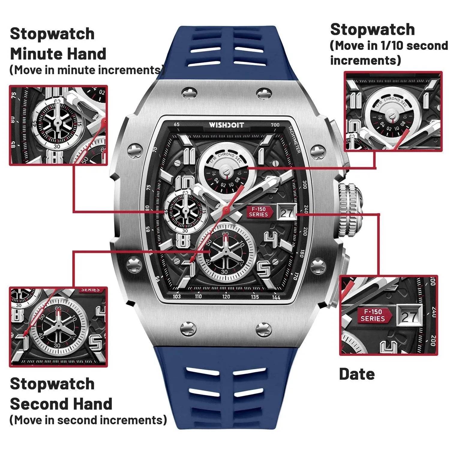Racing | F-150 Chrono-Silvery Watch (Blue Strap) Wishdoit Watches