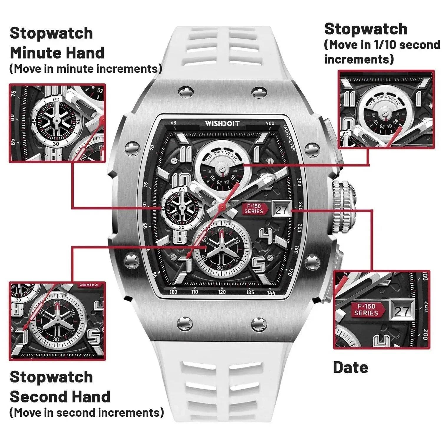 Racing | F-150 Chrono-Silvery Watch (White Strap) Wishdoit Watches