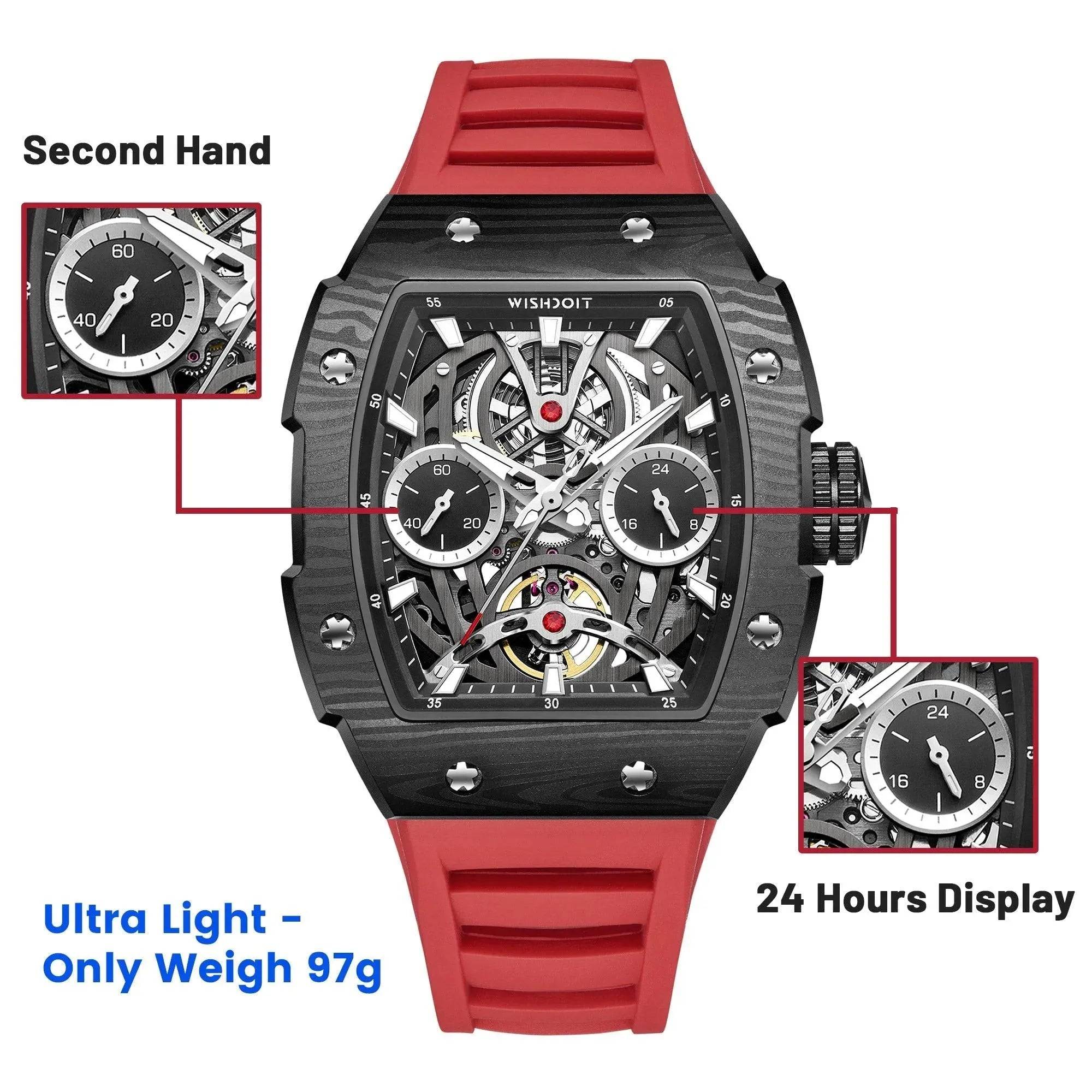 The Pioneer - Black Watch (Red Strap) Wishdoit Watches