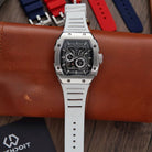 Wishdoit Watches Tonneau Affordable Best Mens Chronograph F-150 Racing Watch | Fluorine Rubber Watch Strap|Black 