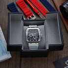 Wishdoit Watches Tonneau Affordable Best Mens Chronograph F-150 Racing Watch | Fluorine Rubber Watch Strap|Black 
