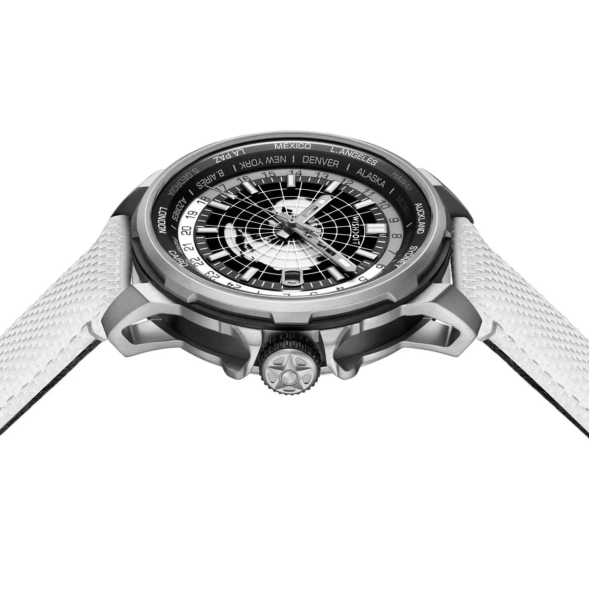 Wishdoit Watches Round Affordable Automatic Mechanical World Time GMT Sapphire Watch | Nylon Genuine Leather Watch Strap| Grey