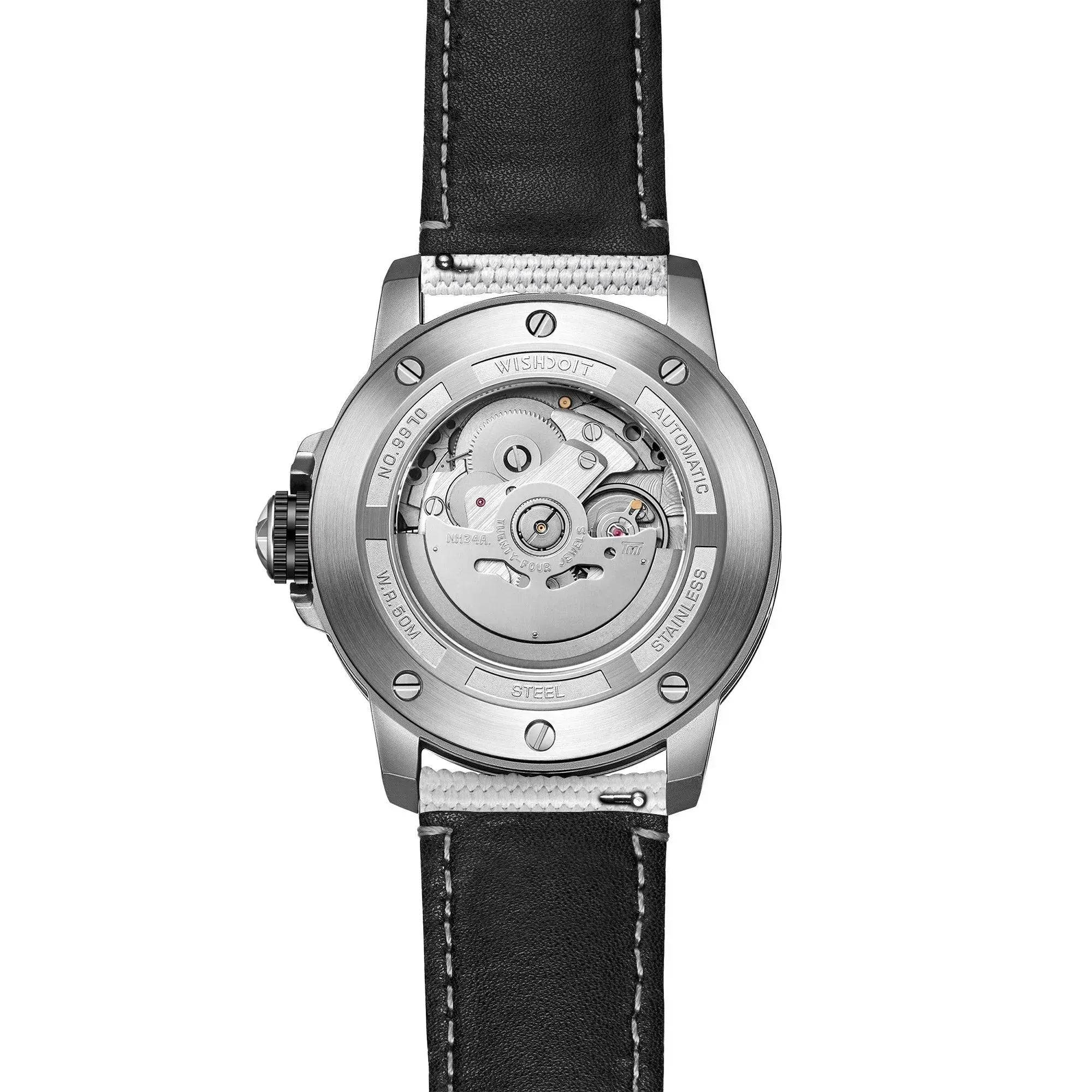 Wishdoit Watches Round Affordable Automatic Mechanical World Time GMT Sapphire Watch | Nylon Genuine Leather Watch Strap| Grey