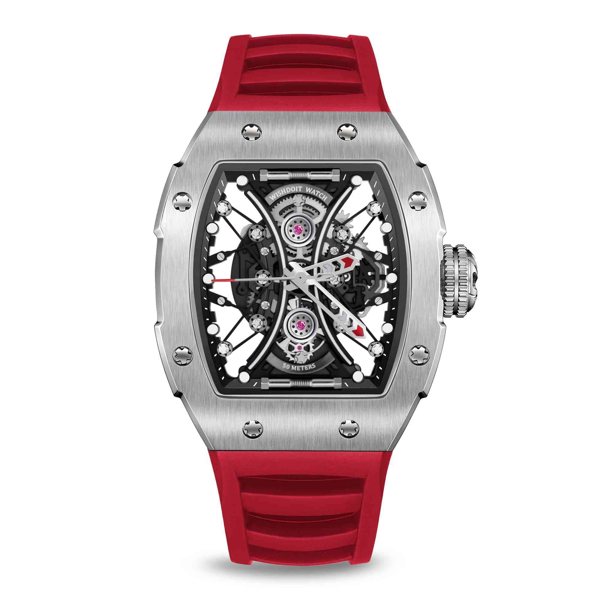 Quartz Sports Skeleton Silver Red Watch -Wishdoit Watches