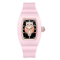 Wishdoit Watches Tonneau Affordable Best Women Chronograph l Owl Women's Ceramic Watches|Starry Dial|Fluorine Rubber (Pink Strap), WSD9998:EA,