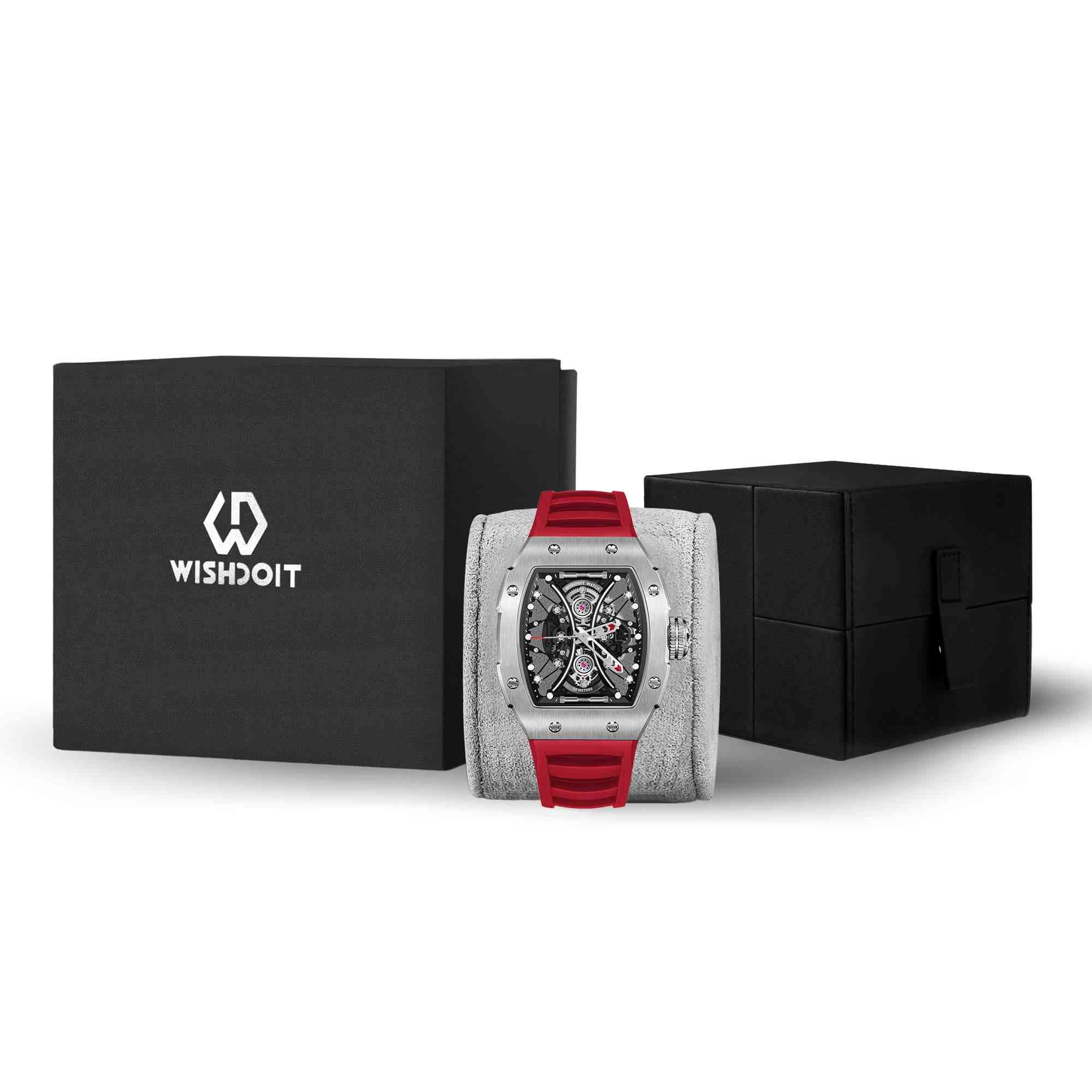 Skeleton | Hourglass-Silvery Watch (Red Strap) Wishdoit Watches