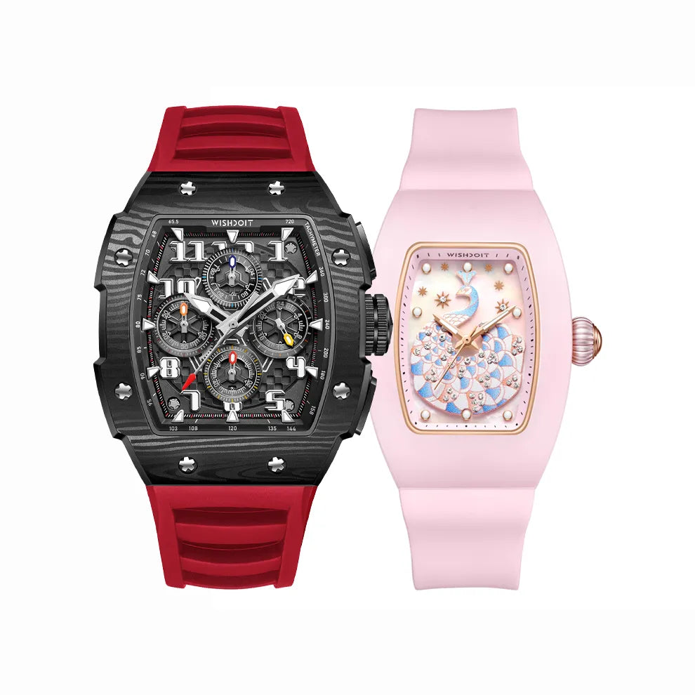 Peacock Plume Women's Quartz & GT 2.0 Chronograph Watch with 1/10 Sec Timer Watch Pink and Black Watch