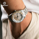 Wishdoit Watches Round Affordable tidewave Automatic diver watch with gradient wave | 316L Stainless Steel|earthy gary 