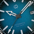 Wishdoit Watches Round Affordable aqua storm Automatic diver watch with 3D luminous needles ceramic bezel |316L Stainless Steel|light blue