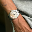 Wishdoit Watches Round Affordable tidewave Automatic diver watch with gradient wave | 316L Stainless Steel|earthy gary 