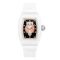 Wishdoit Watches Tonneau Affordable Best Women Chronograph l Owl Women's Ceramic Watches|Starry Dial|Fluorine Rubber (White Strap), WSD9998:EB,