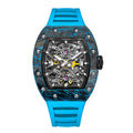Blue forged carbon skeleton watch with blue strap glowing in dark,WSD9015:EA,