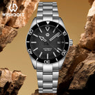 Wishdoit Watches Round Affordable aqua storm Automatic diver watch with 3D luminous needles ceramic bezel |316L Stainless Steel|black