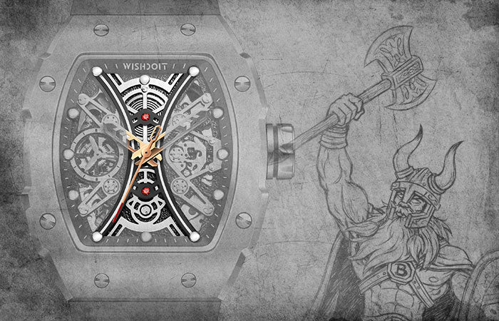 Pirate Tonneau Viking Watches|Mens tonneau skeleton mechanical Watch | Wishdoit Watches