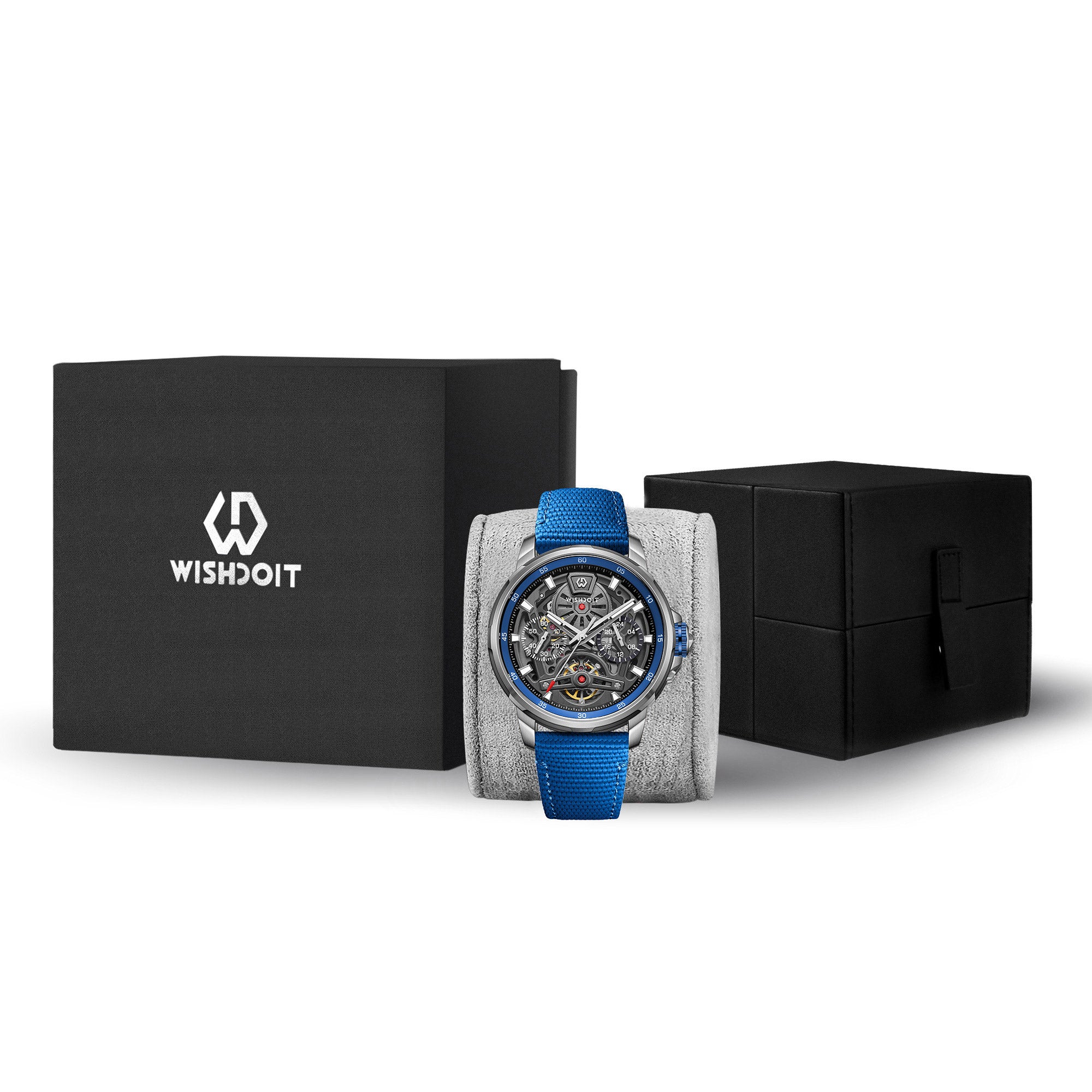 Wishdoit Watches Round Luxury Automatic Mechanical Aristos Watch | Nylon Genuine Leather Watch Strap| Silvery (Blue Strap)